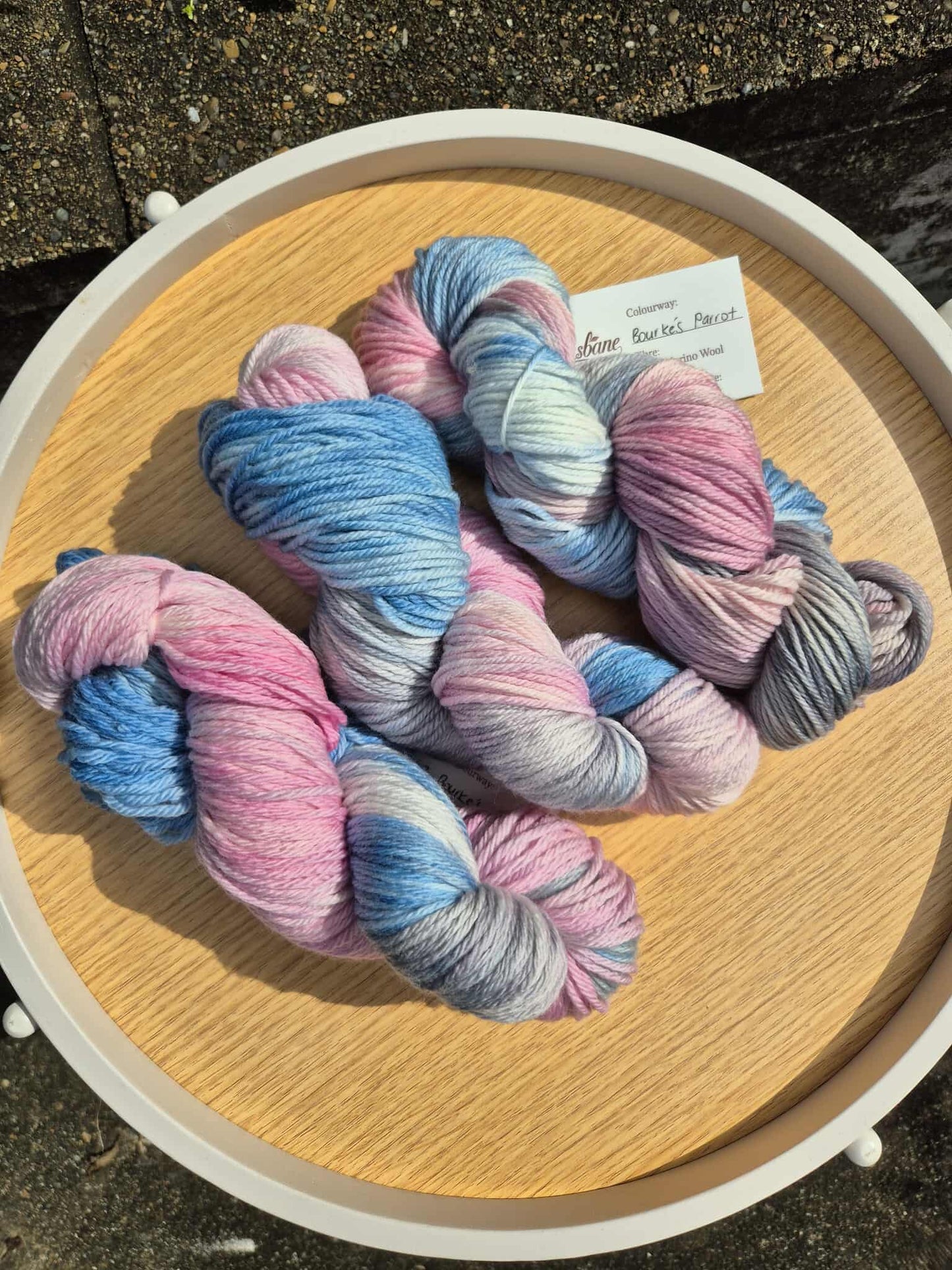 Bourke’s Parrot – Hand Dyed 100% Merino Yarn (8ply DK, 100g Skein)