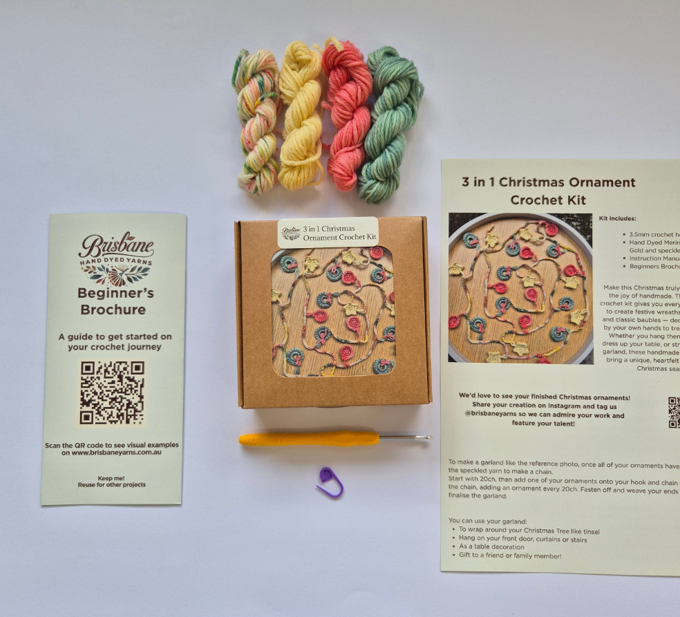 DIY Christmas Garland Crochet Kit – 3-in-1 Festive Project (Hand Dyed Merino Wool)