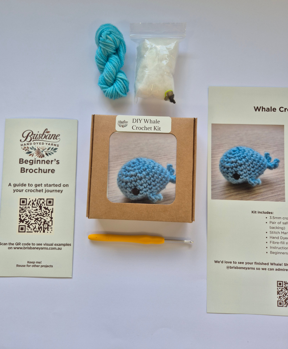 DIY Whale Crochet Kit – Beginner-Friendly Amigurumi (Blue Hand Dyed Merino Wool)