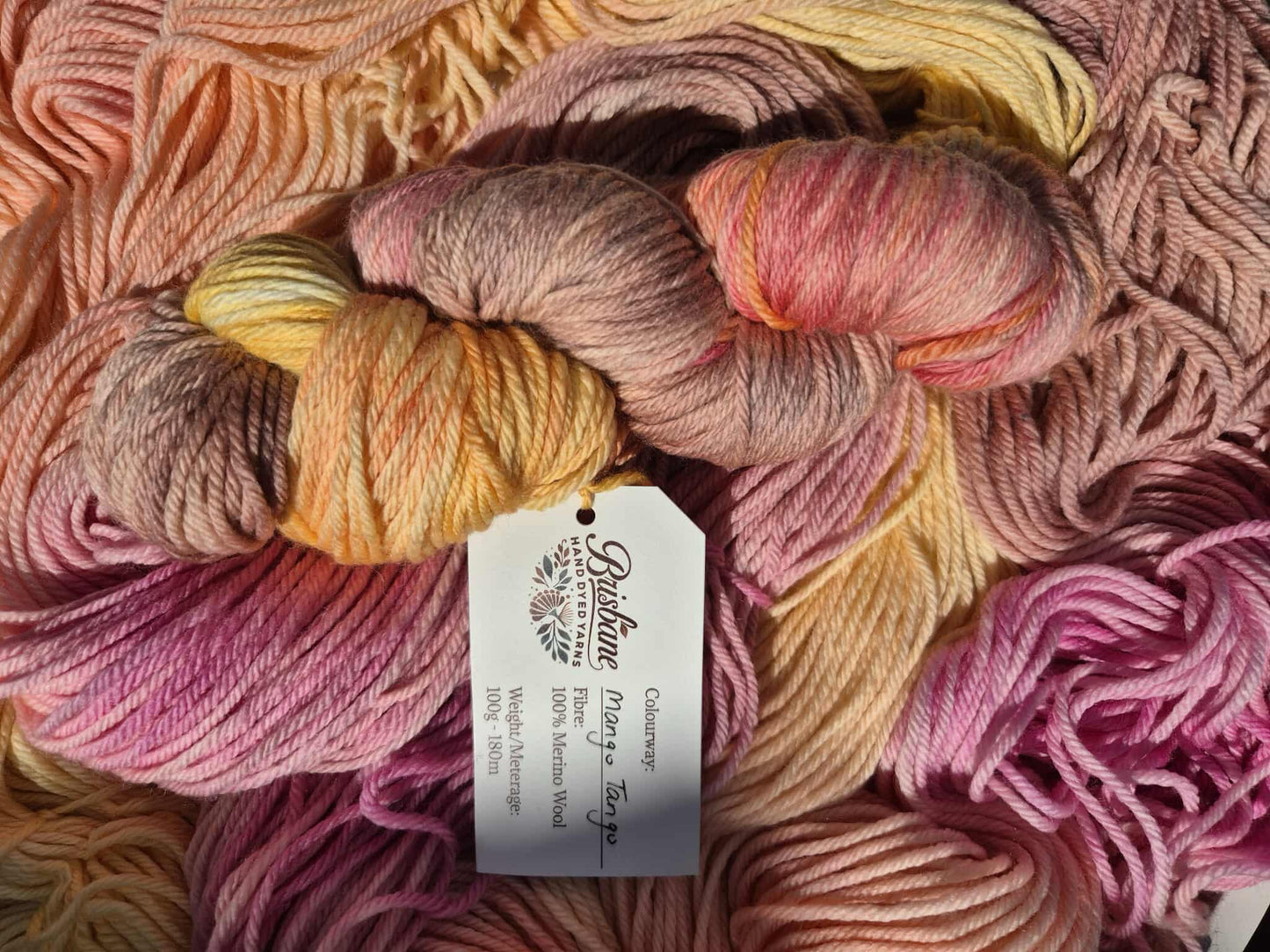 Mango Tango – Hand Dyed 100% Merino Yarn (8ply DK, 100g Skein)