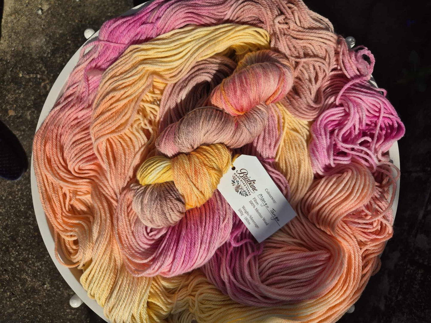 Mango Tango – Hand Dyed 100% Merino Yarn (8ply DK, 100g Skein)