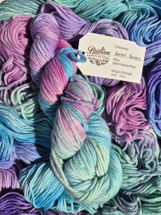 Aurora Borealis – Hand Dyed 100% Merino Yarn (8ply DK, 100g Skein)