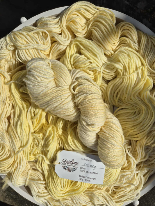 Canary – Hand Dyed 100% Merino Yarn (8ply DK, 100g Skein)