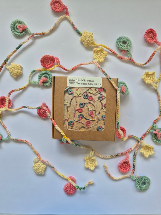 DIY Christmas Garland Crochet Kit – 3-in-1 Festive Project (Hand Dyed Merino Wool)