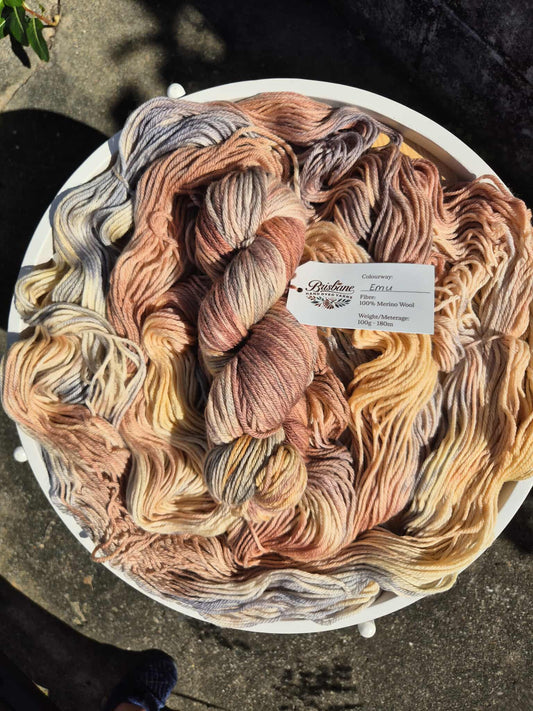 Emu – Hand Dyed 100% Merino Yarn (8ply DK, 100g Skein)